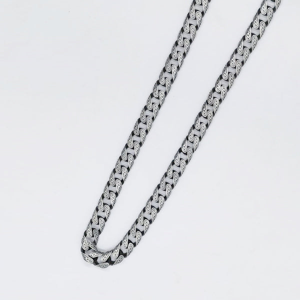 سلسلة رجالي فضة بيور عيار 925 ماط مع اكسيد شكل  جروميت منقوشة بالكامل ناعمة موديل تايلاندي