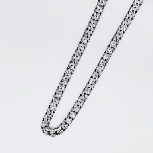 سلسلة رجالي فضة بيور عيار 925 ماط مع اكسيد شكل  جروميت منقوشة بالكامل ناعمة موديل تايلاندي