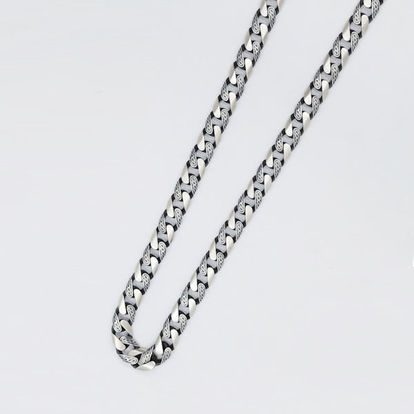 سلسلة رجالي فضة بيور عيار 925 ماط مع اكسيد شكل  جروميت منقوشة ناعمة موديل تايلاندي