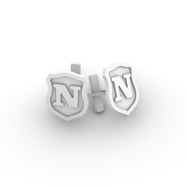 زرار قميص Cufflink فضة بيور عيار 925 هاندميد وحفر ليزر بارز بالحرف شكل درع - جميع الحروف