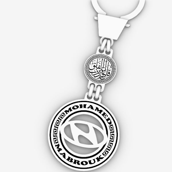 ميدالية فضة بيور وجهين شعار السيارة هاند ميد وحفر ليزر بالاسم الشخصي HYUNDAI هيونداي