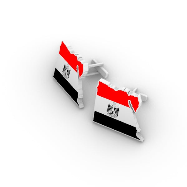 زرار قميص  Cufflink فضة بيور عيار 925 هاندميد شكل خريطة جمهورية مصر العربية بألوان العلم
