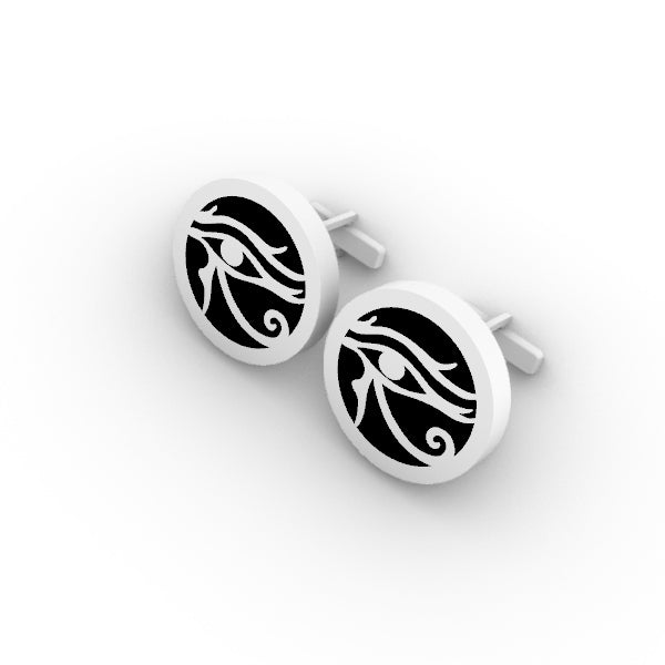 زرار قميص  Cufflink فضة بيور عيار 925 هاندميد سميك شكل دائري مع عين حورس