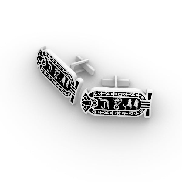 زرار قميص  Cufflink فضة بيور عيار 925 هاندميد خرطوشة فرعوني بالاسم الشخصي بالحروف الهيروغليفي