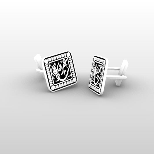 زرار قميص  Cufflink فضة بيور عيار 925 هاندميد وحفر ليزر بارز بالاسم الشخصي شكل مربع