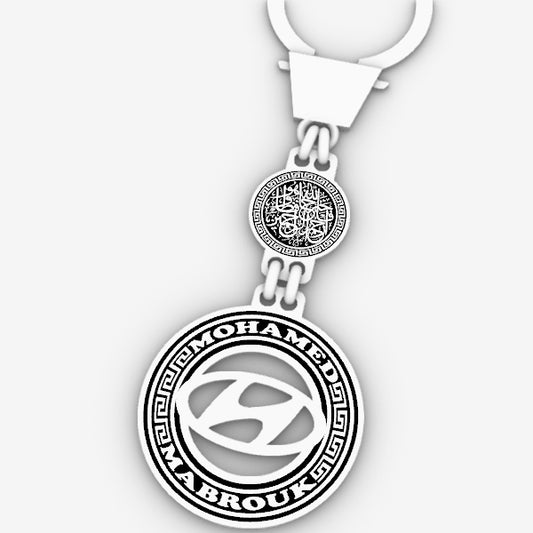 ميدالية فضة بيور وجهين شعار السيارة هاند ميد وحفر ليزر بالاسم الشخصي HYUNDAI هيونداي