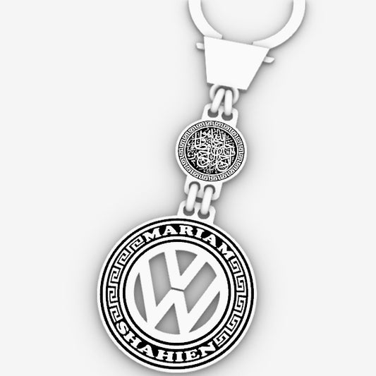ميدالية فضة بيور وجهين شعار السيارة هاند ميد وحفر ليزر بالاسم الشخصي فولكس VOLKAS WAGEN