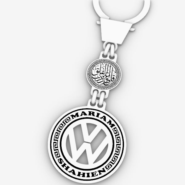 ميدالية فضة بيور وجهين شعار السيارة هاند ميد وحفر ليزر بالاسم الشخصي فولكس VOLKAS WAGEN